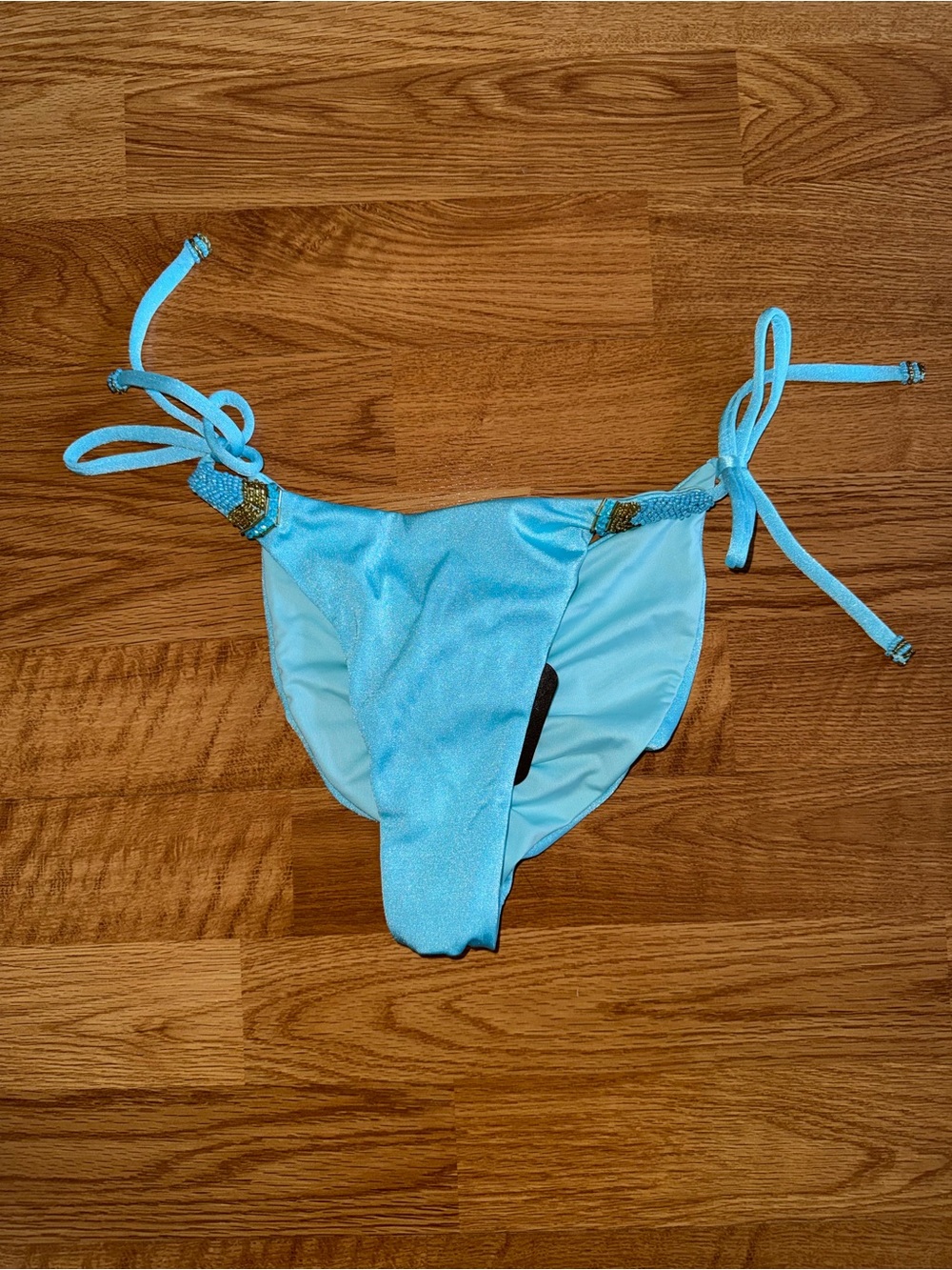 Brazilian Light Blue Beaded Tie-Side Bikini Bottom